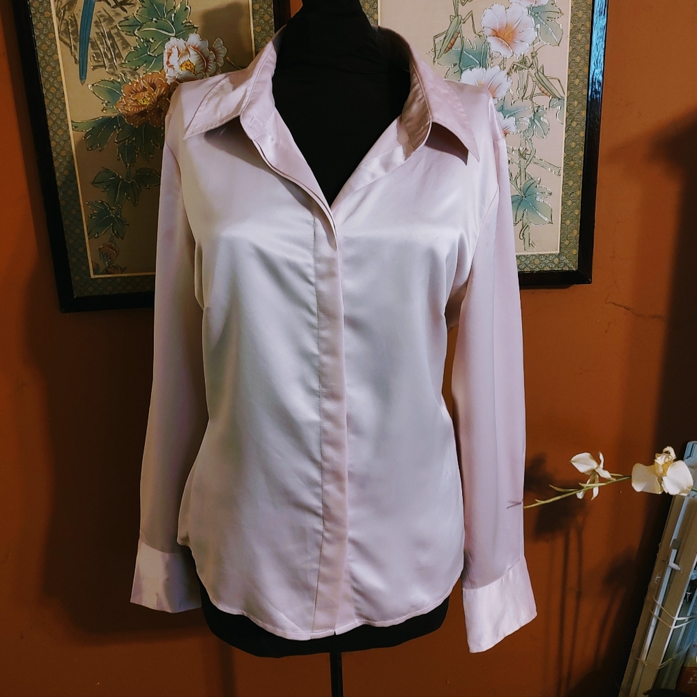 🌷🩷🌷 Gorgeous Baby Petal Powder Pink Silky Soft Satin Blouse Top - 16